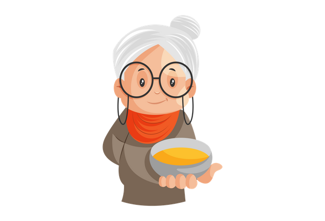 Imdian Großmutter hält eine Butterdose in der Hand  Illustration
