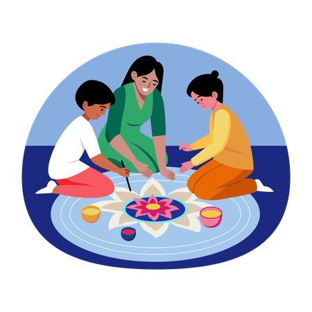 Indische Kinder machen Rangoli  Illustration