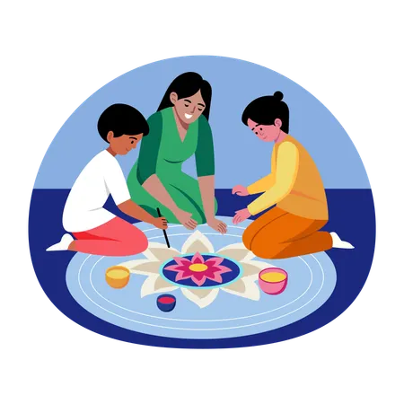 Indische Kinder machen Rangoli  Illustration