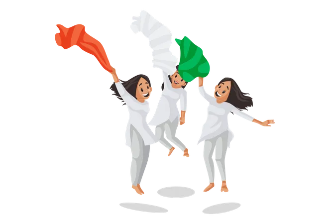 Indische Mädchen springen und winken Schal  Illustration