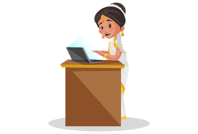 Indische Malayali-Frau arbeitet am Laptop  Illustration