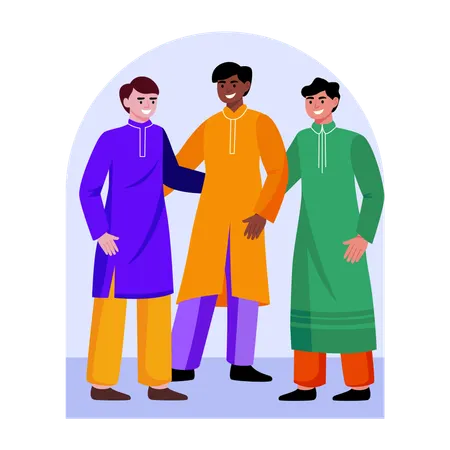 Indische Männer in Diwali-Kostümen  Illustration