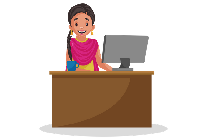 Indische Punjabi-Frau arbeitet am Computer  Illustration