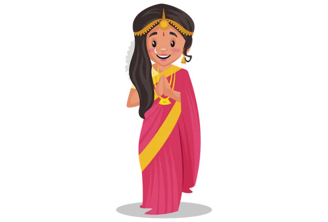 Indische tamilische Frau steht in einladender Pose  Illustration