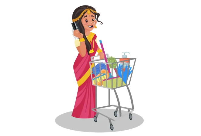 Indische tamilische Frau beim Einkaufen  Illustration