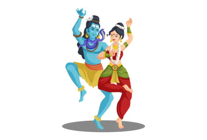 Der indische Gott Shiva und seine Frau Parvati tanzen zusammen  Illustration