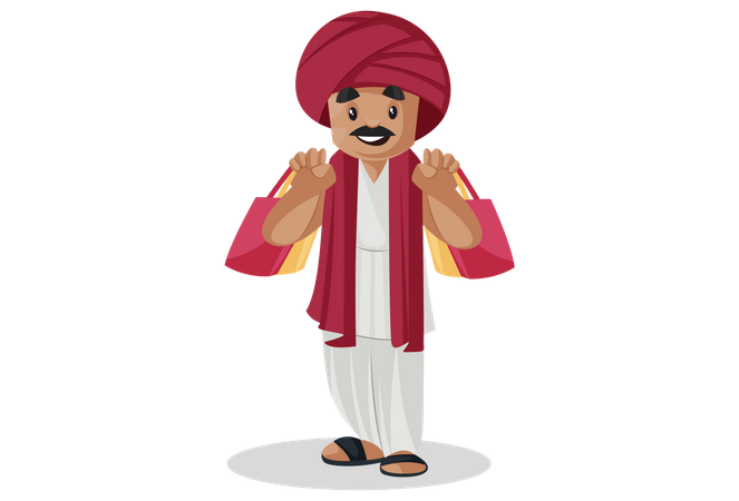Indischer Gujarati-Mann mit Einkaufstüten in den Händen  Illustration
