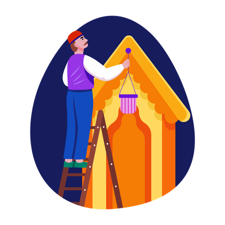 Indischer Mann bei der Hausdekoration  Illustration