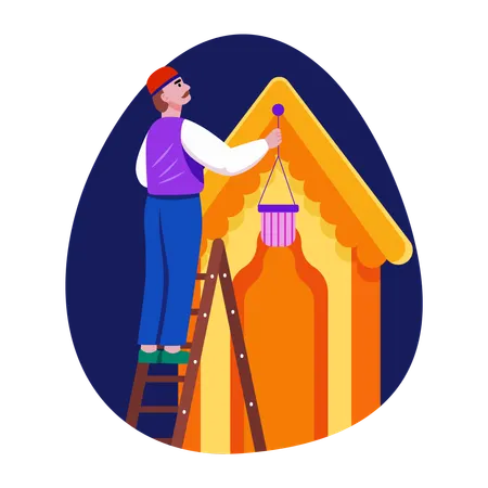 Indischer Mann bei der Hausdekoration  Illustration