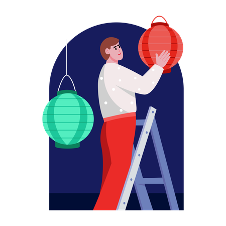 Indischer Mann macht Diwali-Dekoration  Illustration