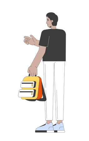 Abgewandter indischer Mann mit Rucksack und nach vorne zeigend  Illustration