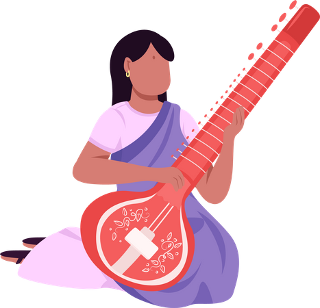 Indischer Musiker spielt Sitar  Illustration
