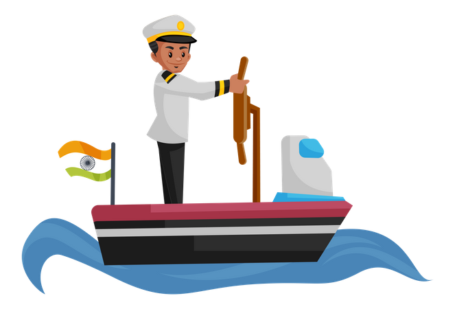 Indischer Matrose Segelboot im Meer  Illustration