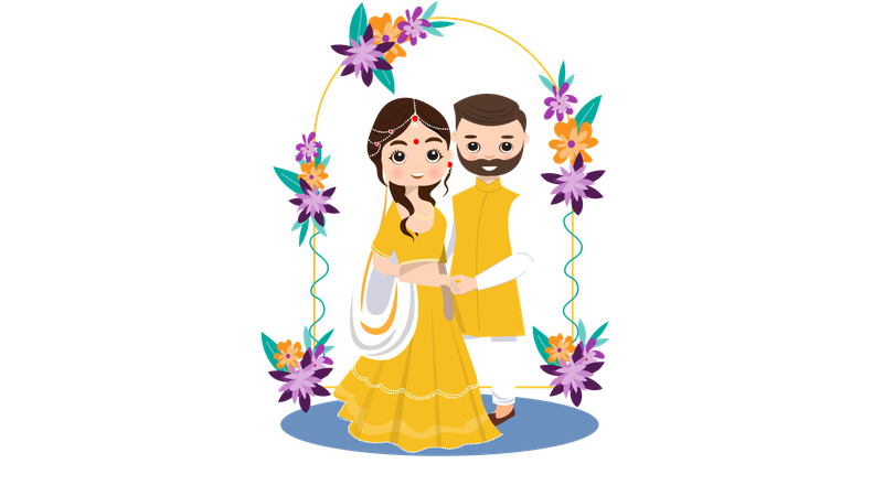 Indisches Hochzeitspaar genießt Haldi-Feier  Illustration