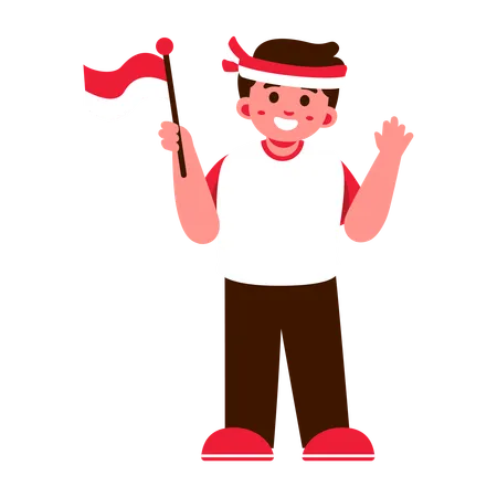 Illustration Of A Cheerful Child With A Indonesia Flag Celebrating Independence Day Illustration