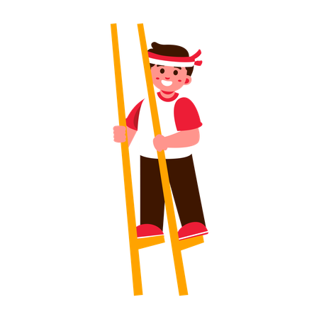 Indonesia Boy Doing Balap Egrang  Illustration
