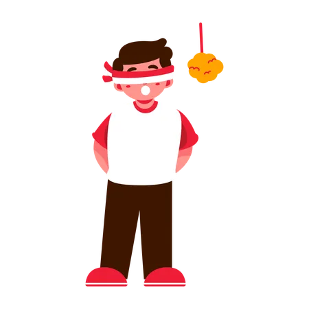 Illustration Of A Boy With A Blindfold Trying To Hit A Hanging Object Indonesia Independence Day Illustration