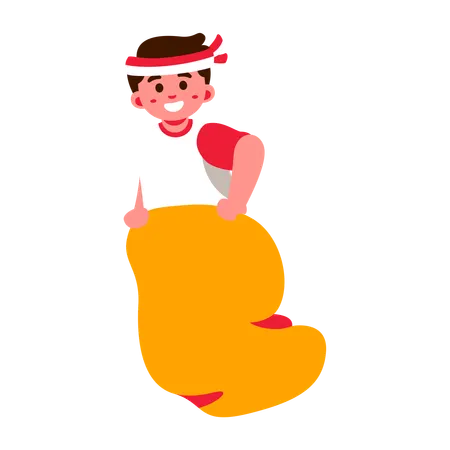 Illustration Of A Smiling Child With A Headband Participating In A Sack Race Wearing A White And Red Outfit Indonesia Independence Day Illustration