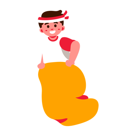 Indonesia Boy playing Sack Race  Illustration