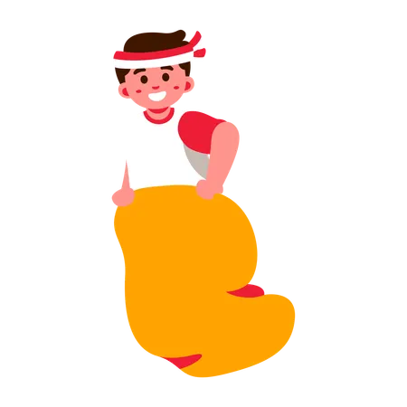 Indonesia Boy playing Sack Race  Illustration