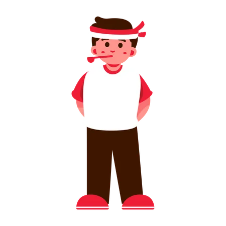Illustration Of A Cartoon Boy Wearing A Headband And Casual Clothes Indonesia Independence Day Illustration