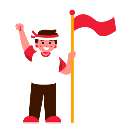 Niño de Indonesia con bandera de Indonesia  Ilustración