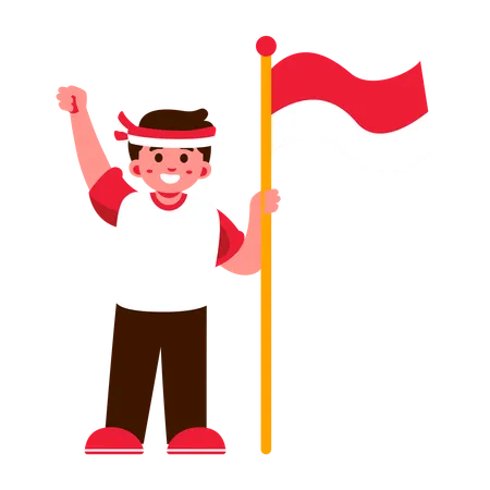 Niño de Indonesia con bandera de Indonesia  Ilustración