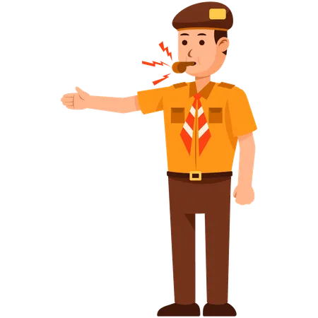 Indonesia Scout Boy Blowing Whistle  Illustration