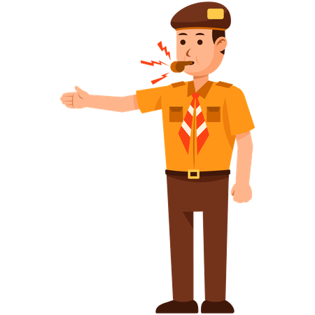 Indonesia Scout Boy Blowing Whistle  Illustration