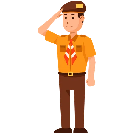 Indonesia Scout Boy giving salute  Illustration