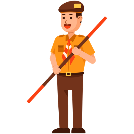 Indonesia Scout Boy holding stick  Illustration