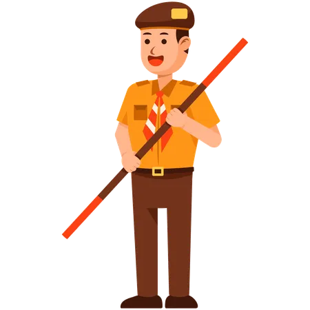 Indonesia Scout Boy holding stick  Illustration