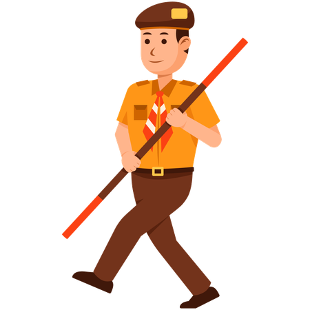 Indonesia Scout Boy running with stick  Illustration