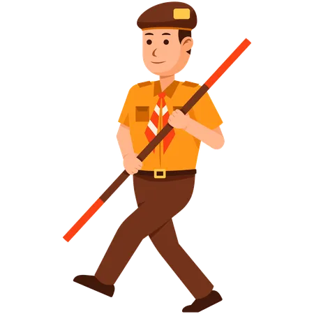 Indonesia Scout Boy running with stick  Illustration