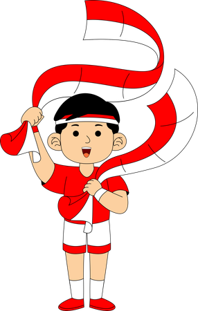 Indonesian boy holding Indonesia Flag  Illustration