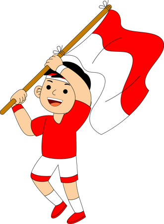 Indonesian boy holding Indonesia Flag  Illustration