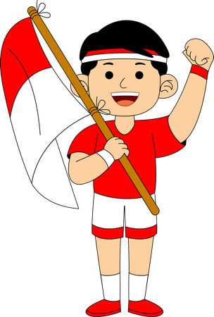 Indonesian boy holding Indonesia Flag  Illustration