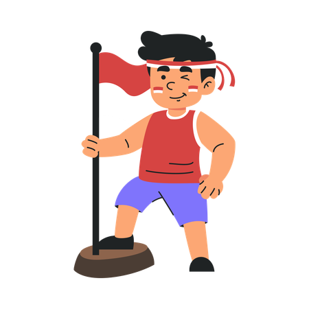 Indonesian Boy With Flag Celebrating Freedom  Illustration