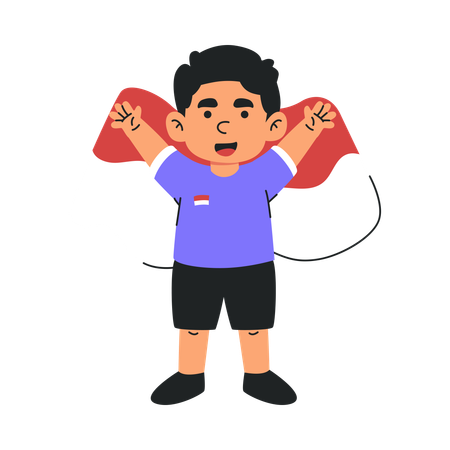 Indonesian Child Proudly Holding Indonesian Flag  Illustration