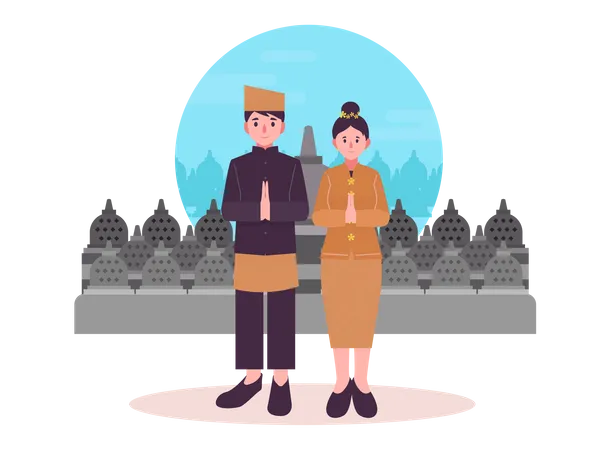 Indonesian couple in traditional clothes  Illustration