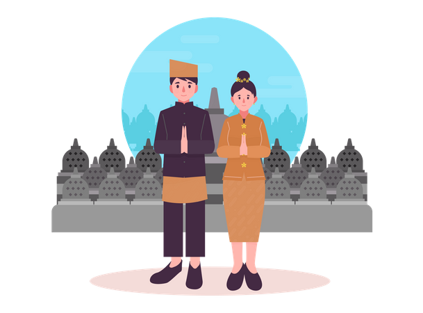Indonesian couple in traditional clothes  Illustration
