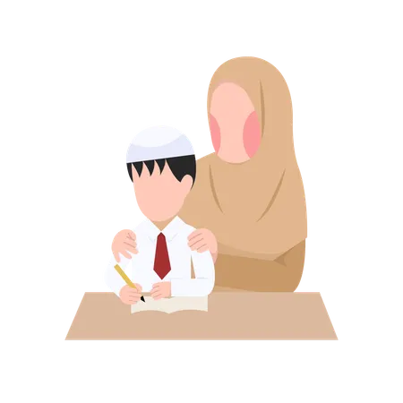 Indonesian Elementary Arabic Teacher And Student  Illustration