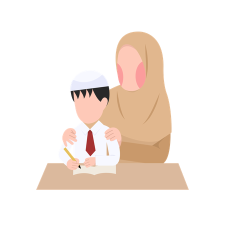 Indonesian Elementary Arabic Teacher And Student  Illustration