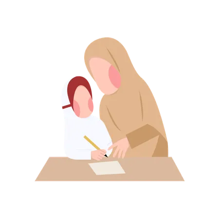 Indonesian Elementary Hijab Teacher And Student  Illustration