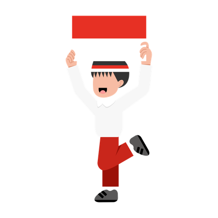 Indonesian Elementary Student Holding Flag  Illustration