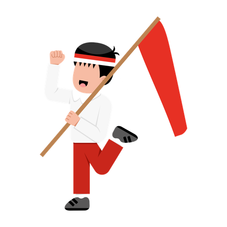 Indonesian Elementary Student Holding Flag  Illustration