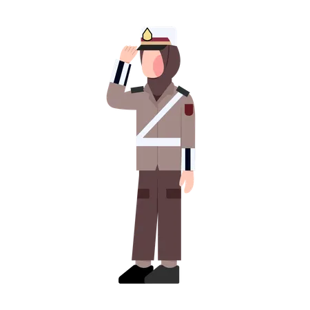 Indonesian female police office doing salute  Illustration