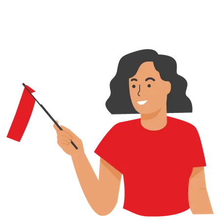 Indonesian girl holding flag Illustration