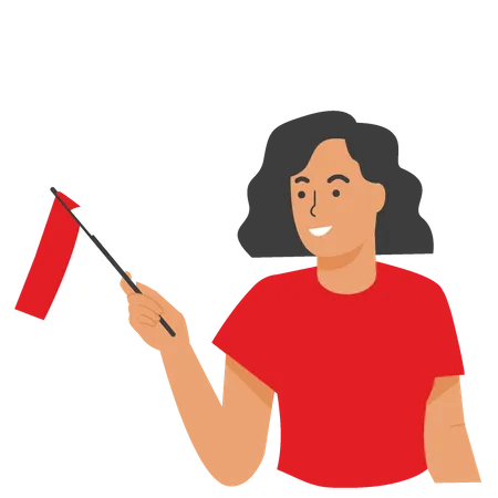 Indonesian girl holding flag  Illustration