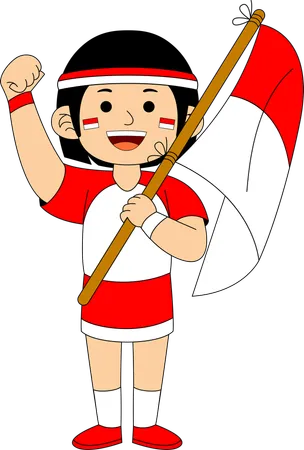 Indonesian girl holding Indonesia Flag  Illustration